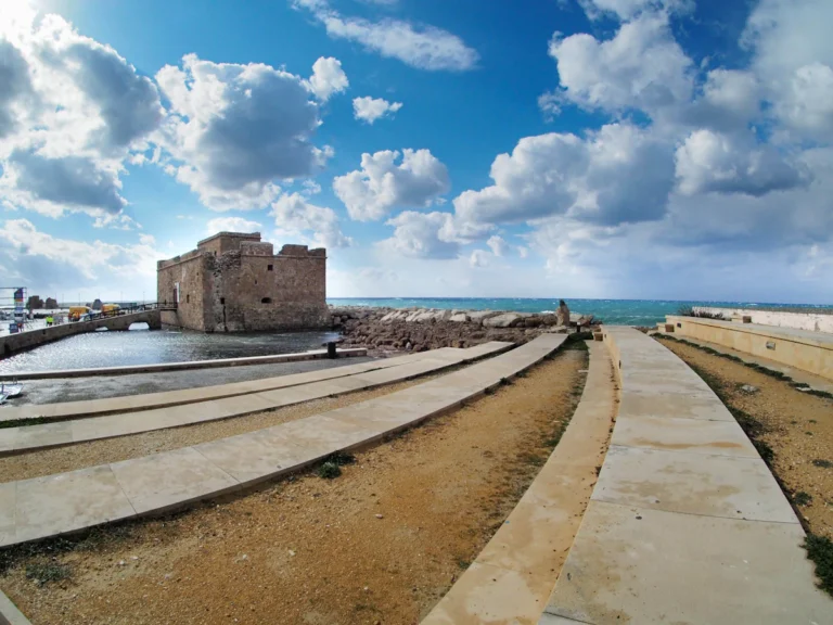 Paphos Castle at the harbour with the pier