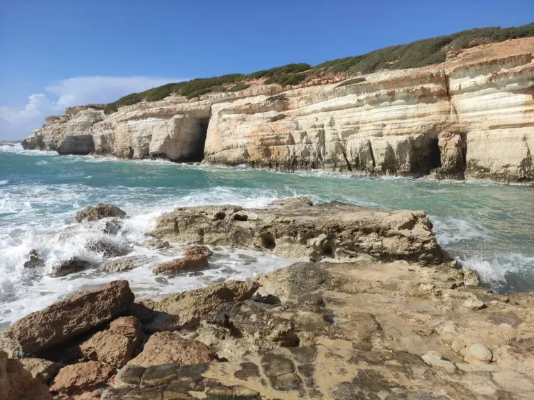 Limestone cliffs of the Sea Caves near Peyia