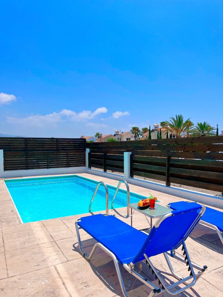 Private pool with sun loungers at Villa Asteria in Coral Bay